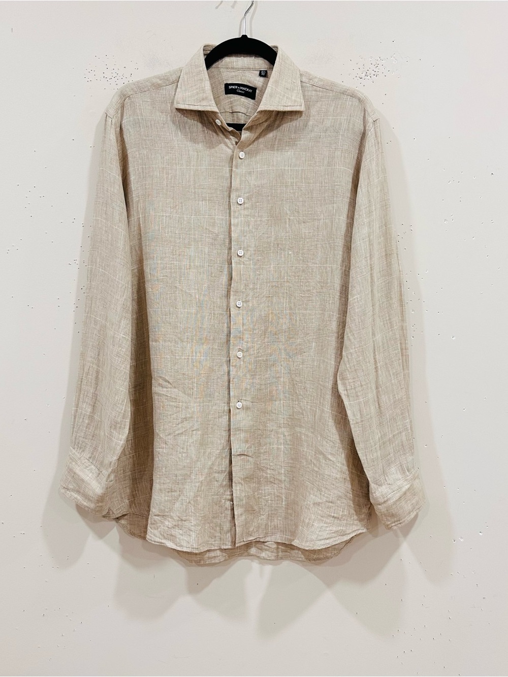 Spier & Mackay Men's Linen Long Sleeve Dress Shirt Spread Collar Beige Size M